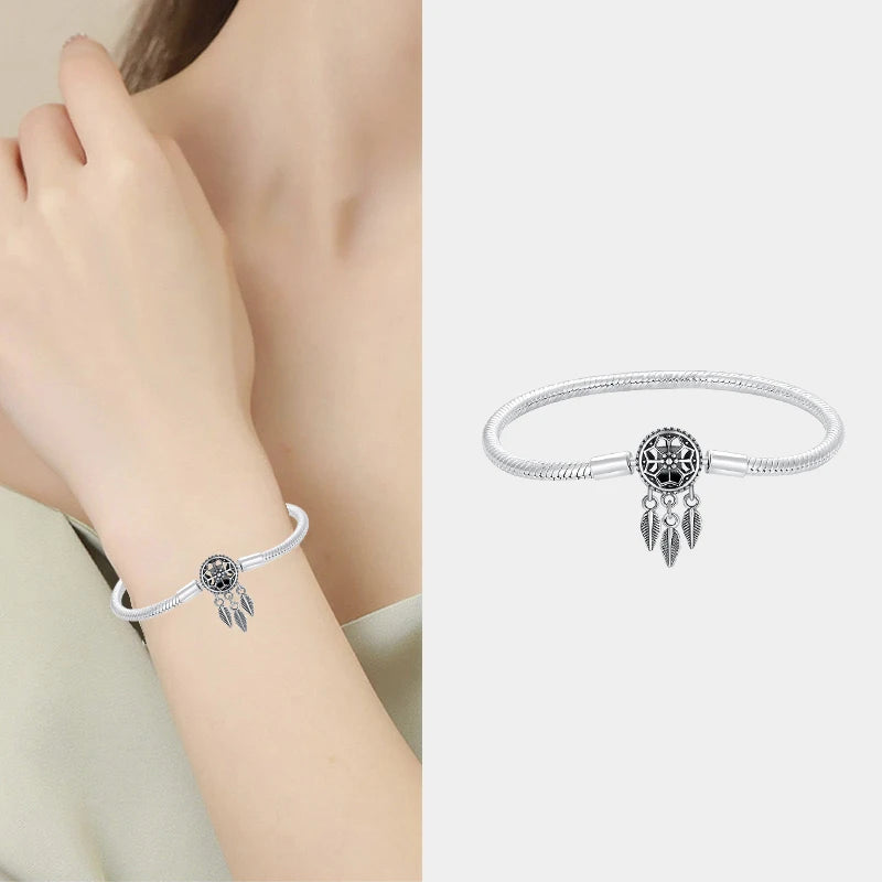 2025 925 Sterling Silver Heart Butterfly Snowflake Dream Catcher Bracelet | Luxurious Women's DIY Jewelry Gift