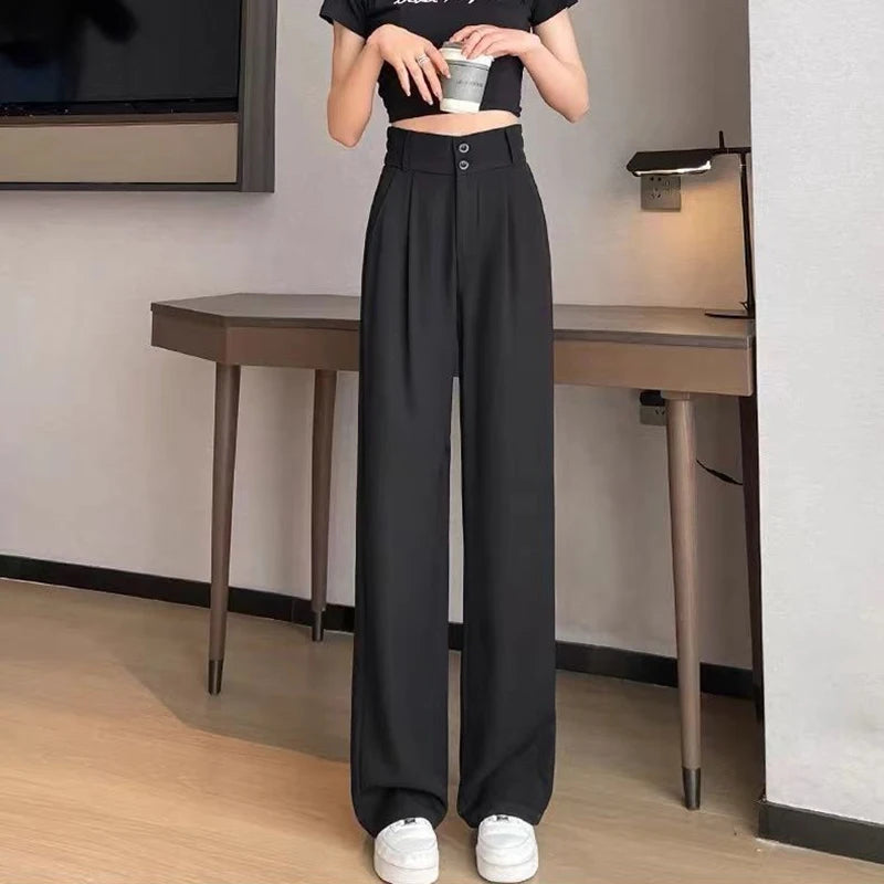 Lady Baggy High Waist Suit Pants | Women’s Classic Straight Leg Trousers | Casual Daily Slacks