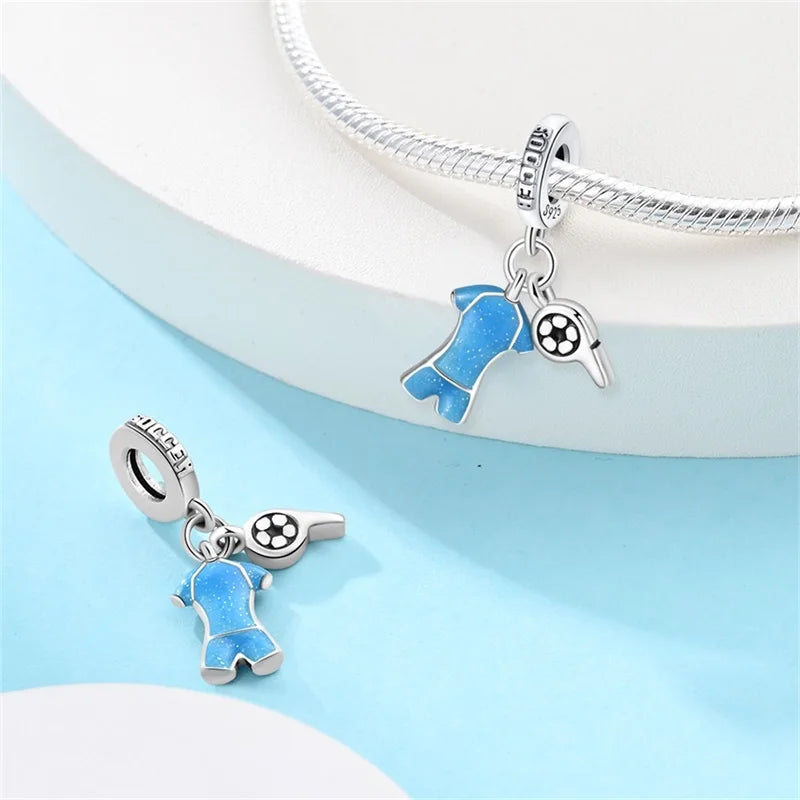 925 Sterling Silver Soccer Trophy Jersey Charm Beads – Fits 3mm Bracelets DIY Jewelry