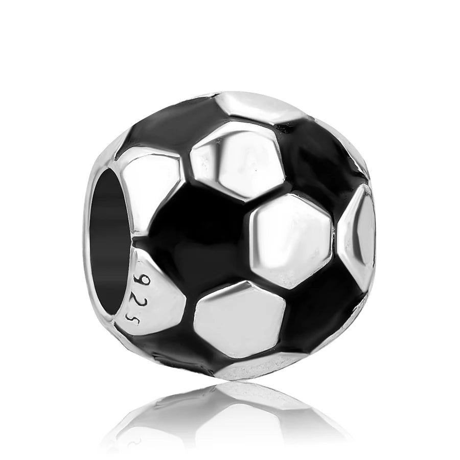 925 Sterling Silver Sports Charms – Football, Baseball, Tennis, Dumbbell Pendants Fit European Bracelets