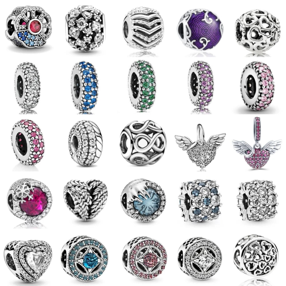 925 Sterling Silver Angel Wings Multi-Color Charm | Fits Original Pandora Bracelet | DIY Ladies Jewelry Accessories