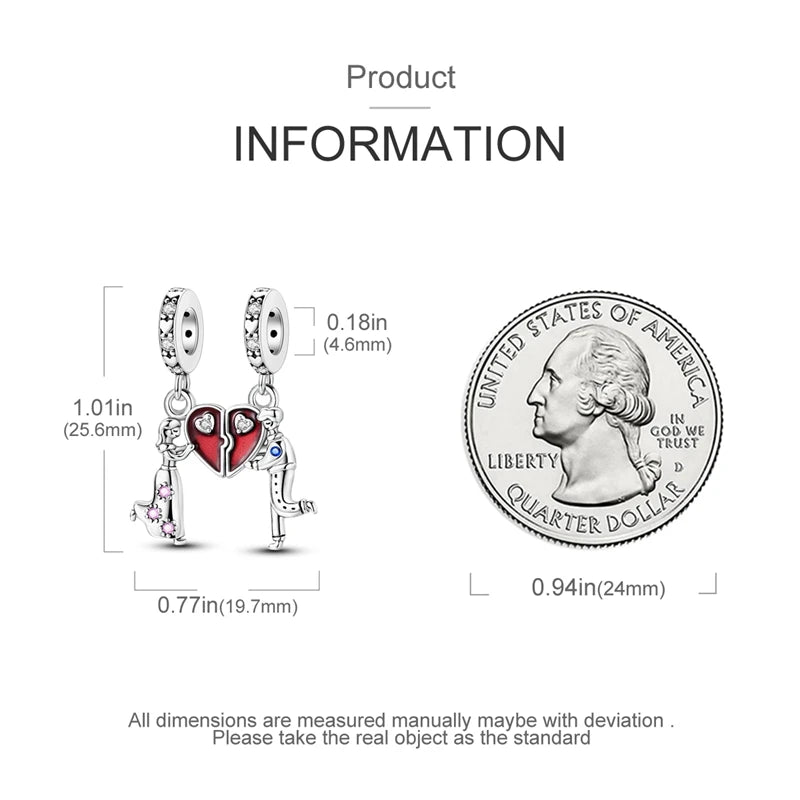 925 Sterling Silver Sweetheart Sister Charm | Fit Original Pandora & 3mm Bracelets DIY Jewelry Gift for Women