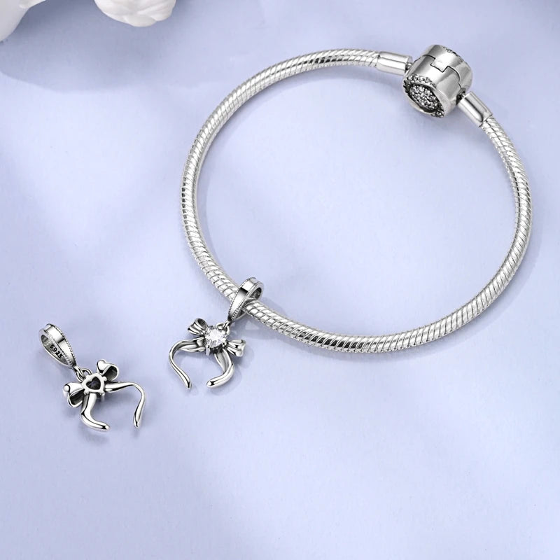 925 Sterling Silver Golden Charms Bow Cross Earth Passport Dangle | Fits Original Bracelet DIY Jewelry Gift for Women