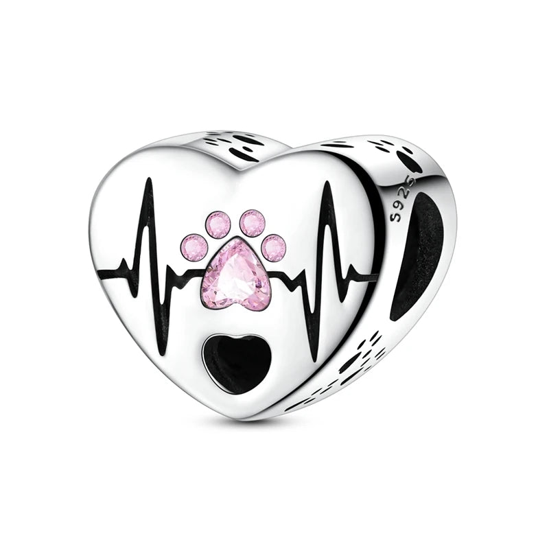 Original 925 Sterling Silver Clip Charm Bead | Round Heart Love Family Charms Fit Bracelet Women DIY Jewelry Gift
