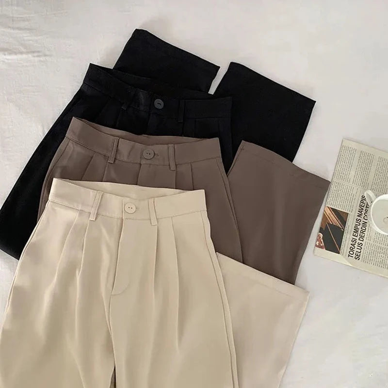 Women's Wide Leg Suit Pants | Spring Casual Straight Leg Trousers | Classic High Waisted Solid Slacks