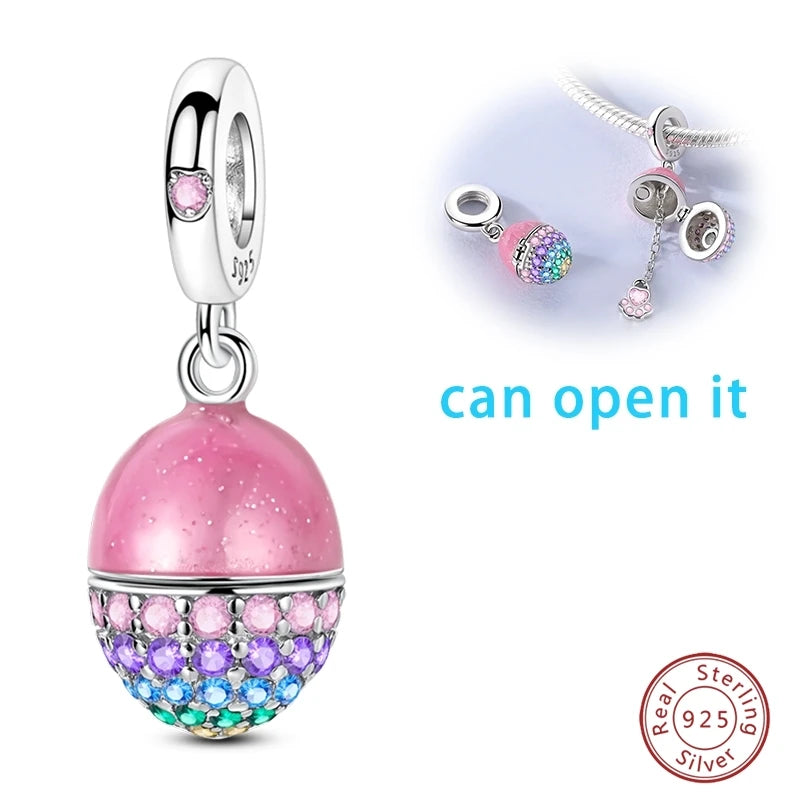 925 Sterling Silver Animal & Love Charms | Cat, Elephant, Bear, Swan & Easter Egg Beads Fit Original 3mm Bracelets DIY Jewelry