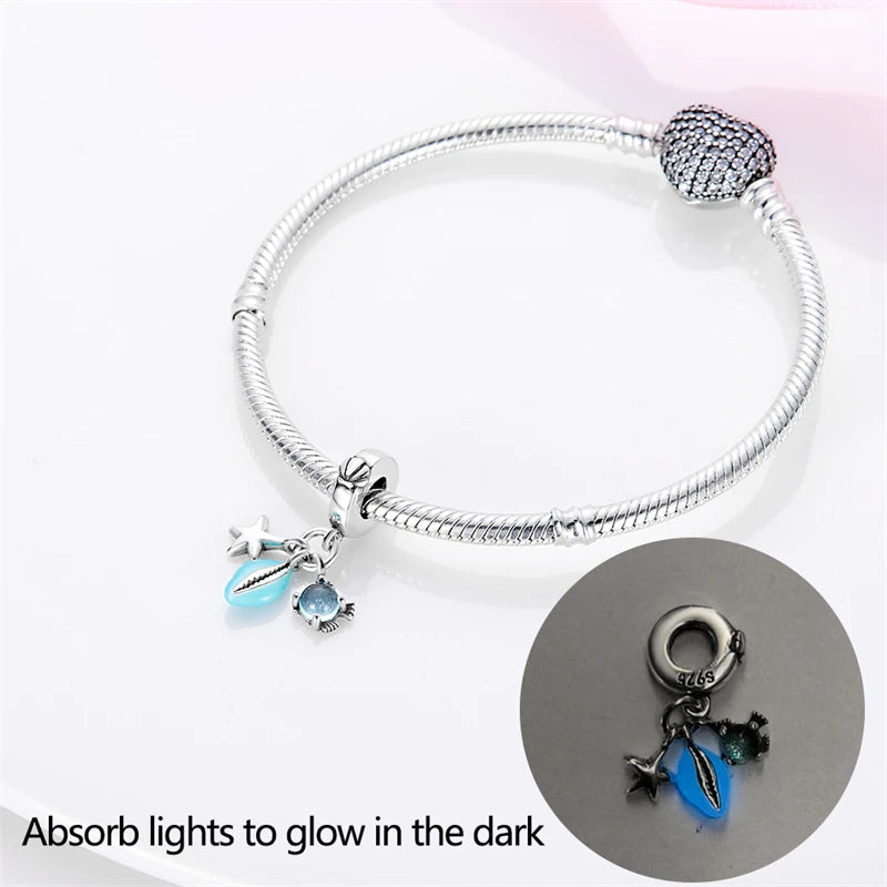 925 Sterling Silver Luminous Ocean Crab Shell Charm | Fit Original Bracelet DIY Birthday Jewelry Gift for Women