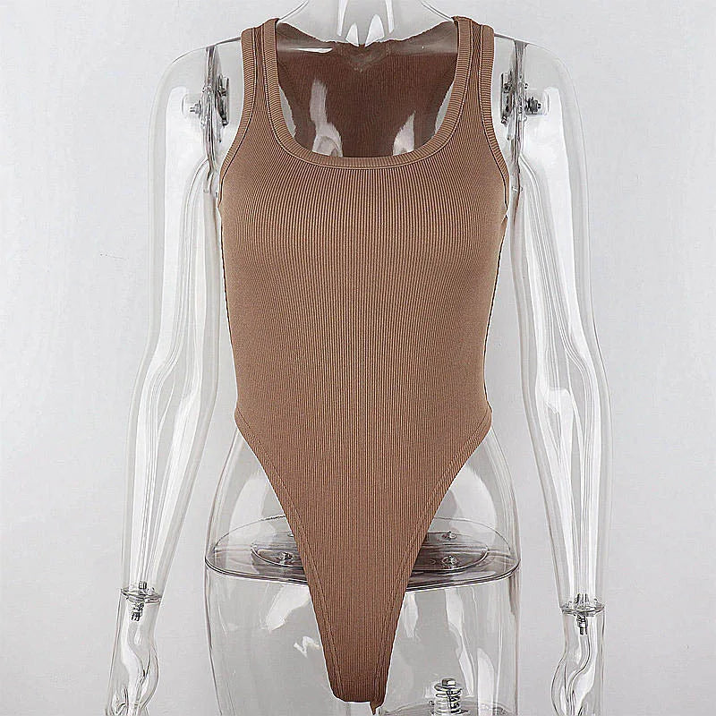 Sleeveless Knit Bodysuit – Sexy Bodycon Off Shoulder Halter Top for Women | Summer 2024 Casual Clubwear