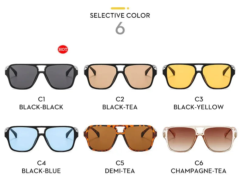 Vintage Double Bridge Yellow Sunglasses for Women – Oversized Square Luxury Shades | Female Pilot Style Eyewear