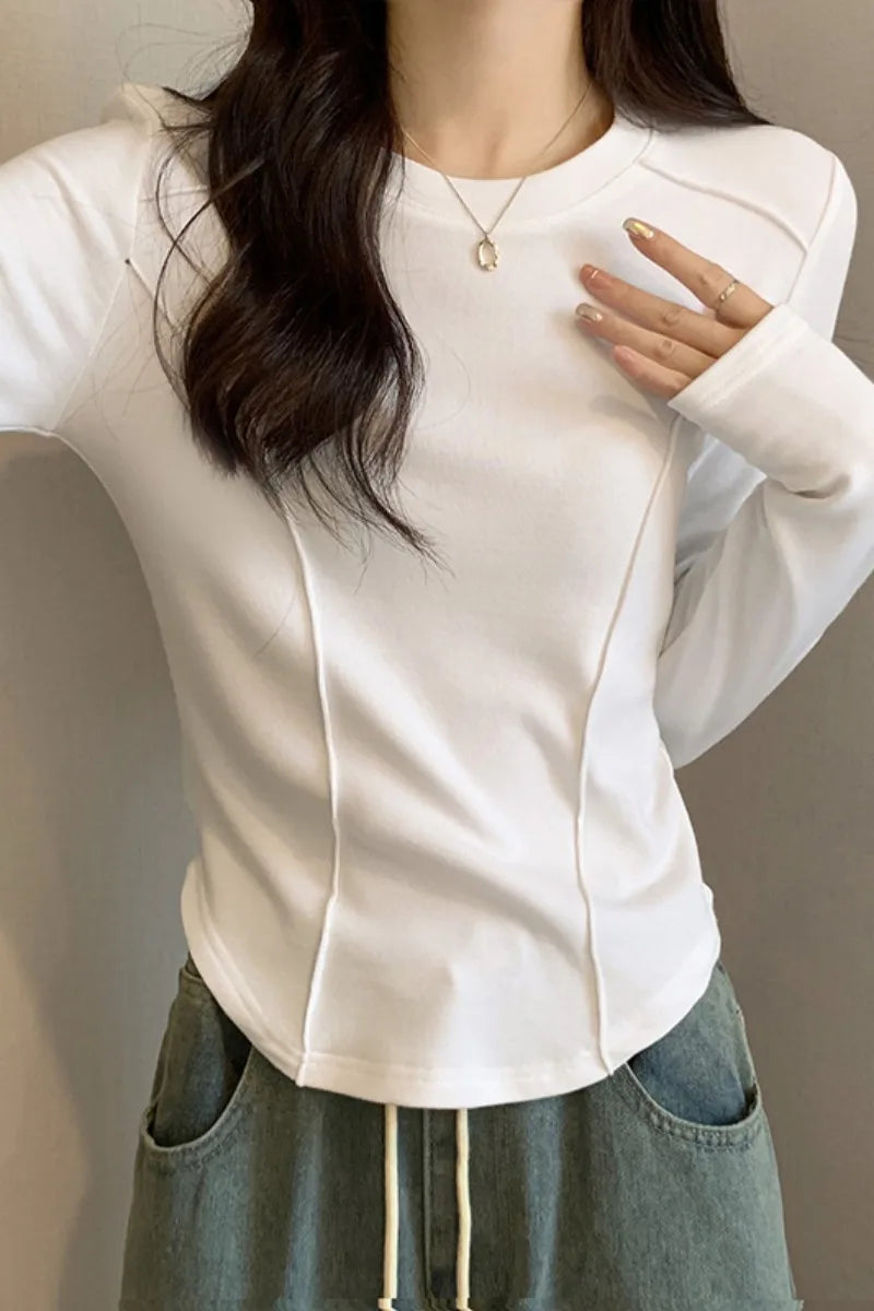 Women's Long Sleeve Velvet Base Shirt 👚 Slim Fit Round Neck T-Shirt ✨ Pure Color Winter Fashionable Top ❄️