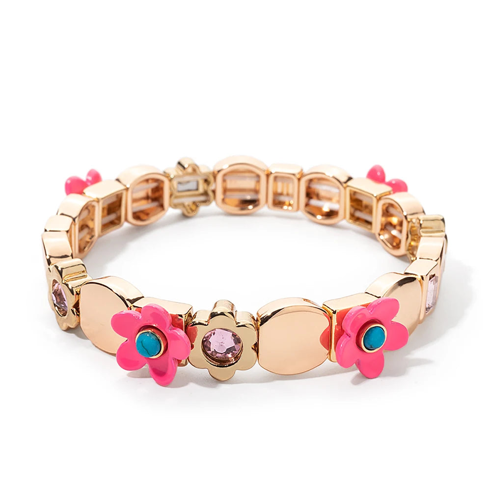 Gold Flower Charm Beaded Bracelet for Women | Boho Summer Jewelry Gift 2023