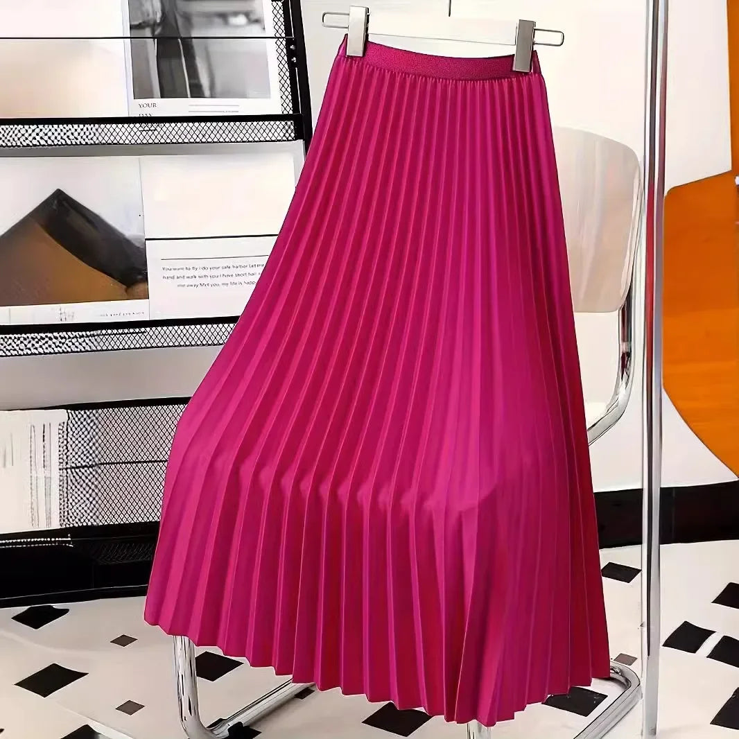 Ladies Fashion Casual Long Pleated Skirt – Elegant Vintage Temperament Party Faldas