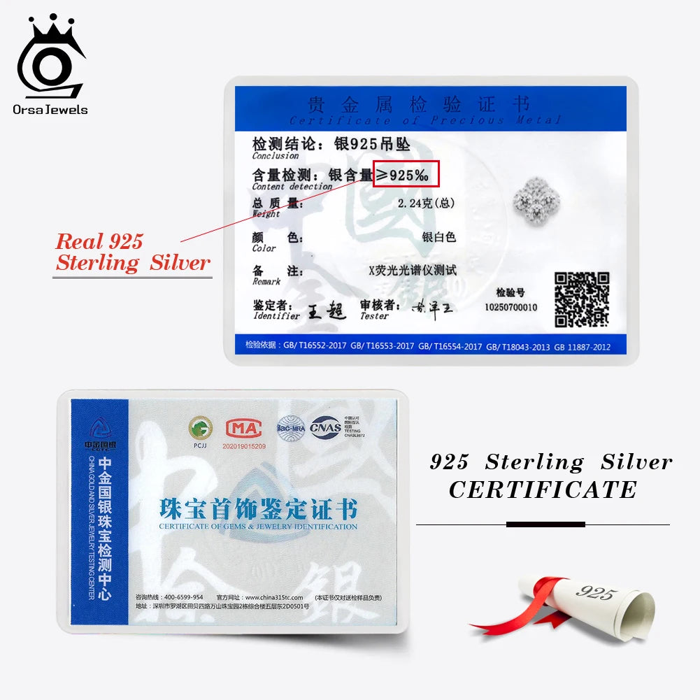 ORSA JEWELS 925 Sterling Silver Four-Leaf Clover Pendant Necklace with Premium Zirconia