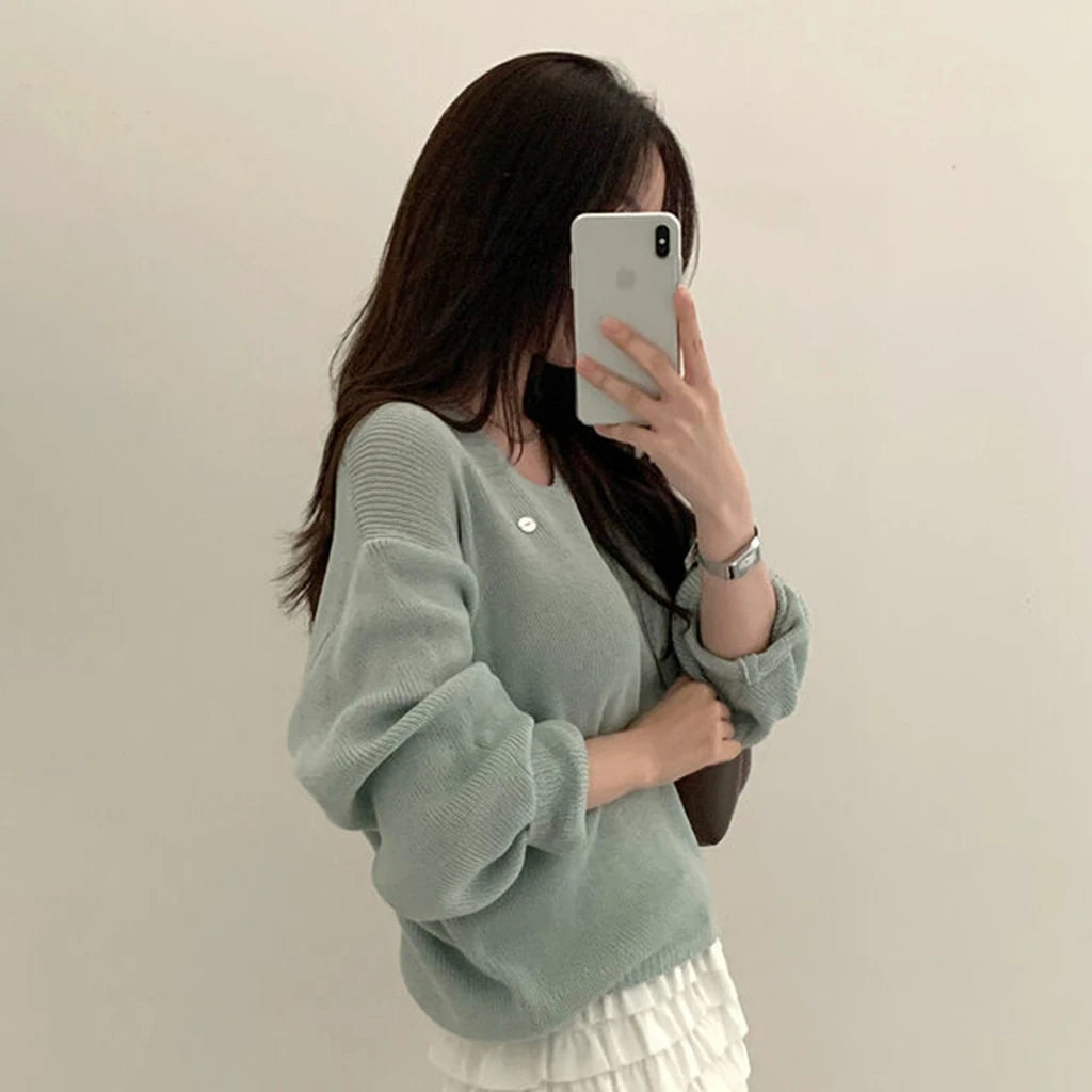 Loose Women’s Knitwear V-Neck Long Sleeve T-Shirt – Casual Comfortable Fashionable Autumn Top New Arrival