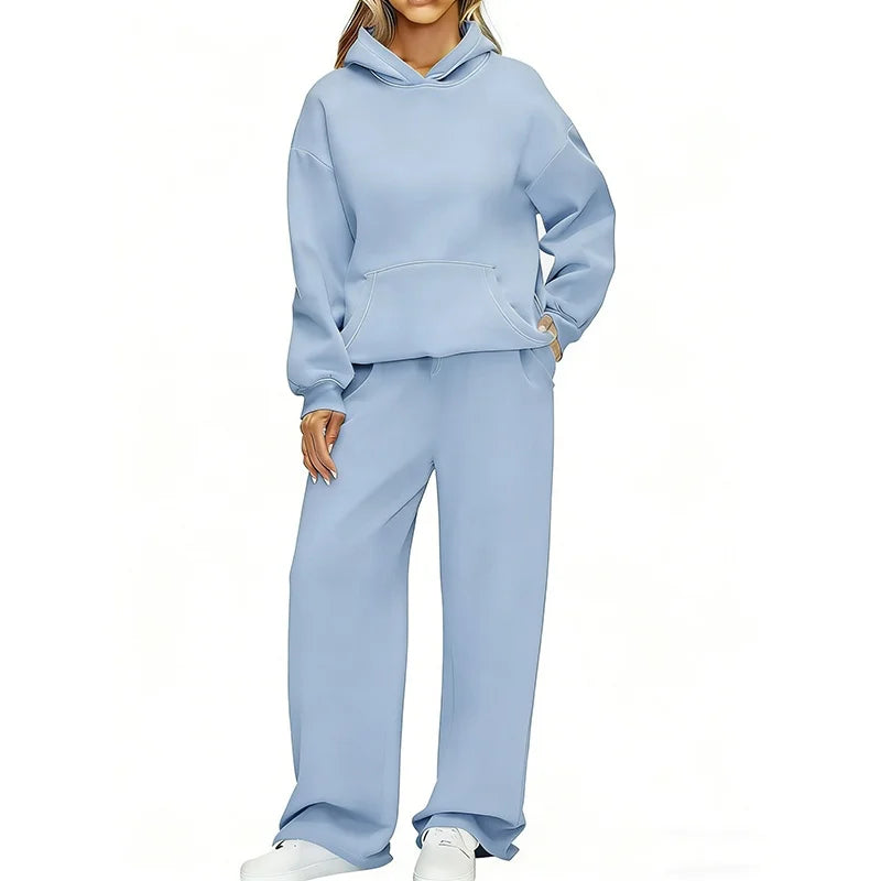 Women’s Autumn Winter Hoodie & Wide Leg Pants Two-Piece Tracksuit – Casual Loose Sportswear ❄️👟
