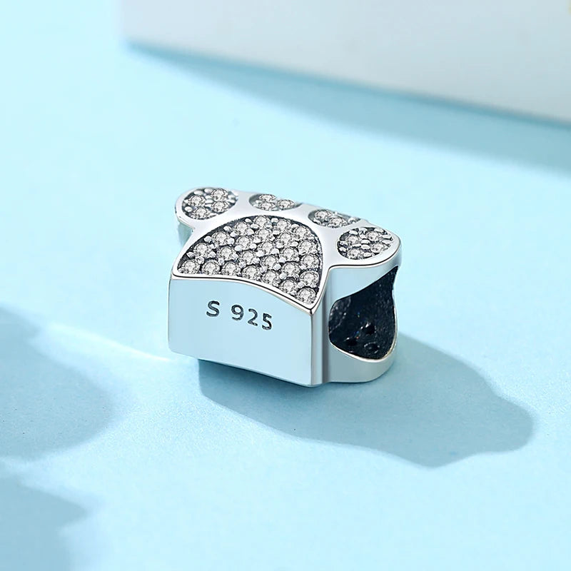 925 Sterling Silver Love Pets Dog Cat Paw Print Charm Beads for Women