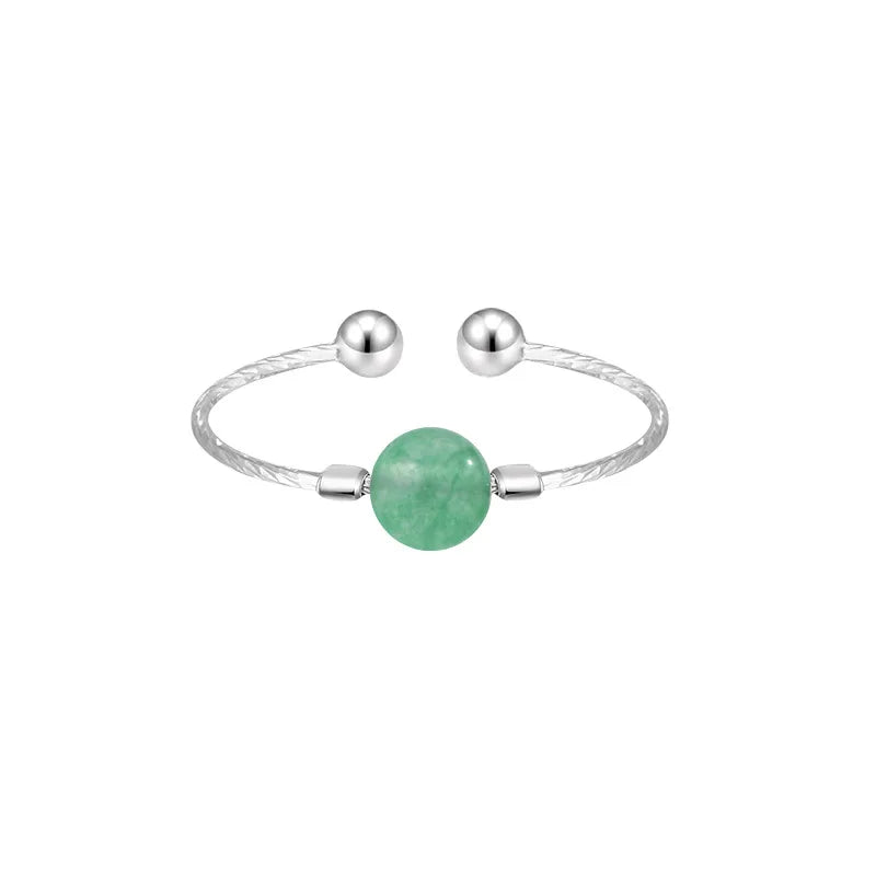 PANJBJ 925 Sterling Silver Hotan Jade Geometric Adjustable Ring | Retro Delicate Jewelry Gift for Women