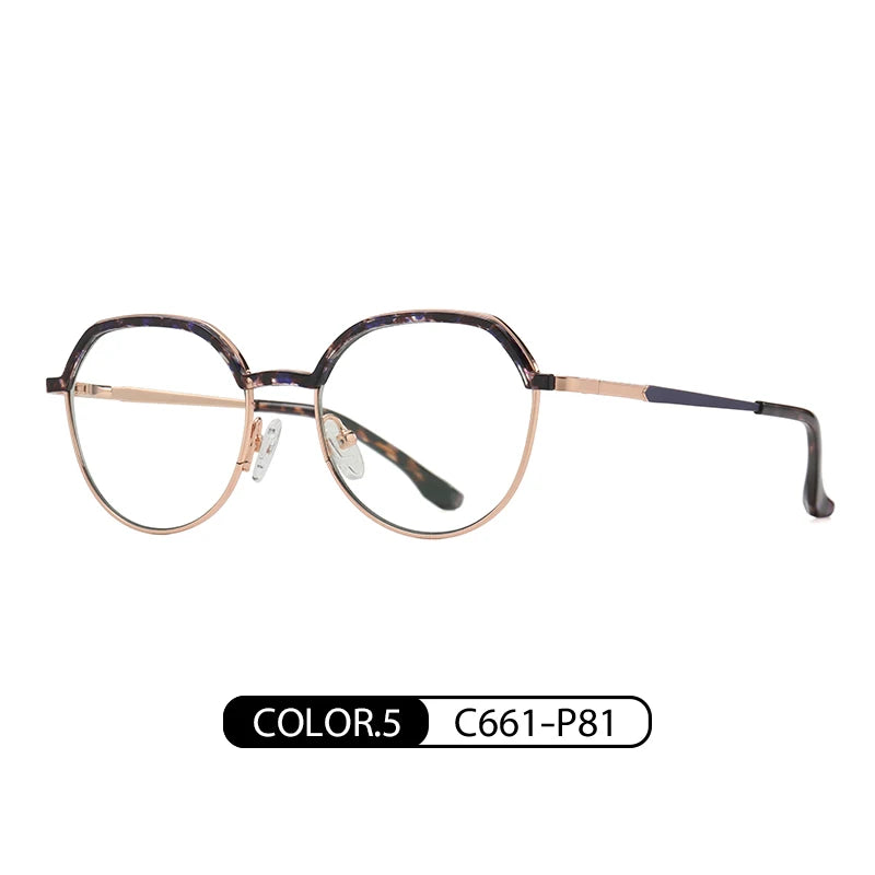 Women Round Blue Light Blocking Glasses 👓 Stylish Alloy Frame TB3201