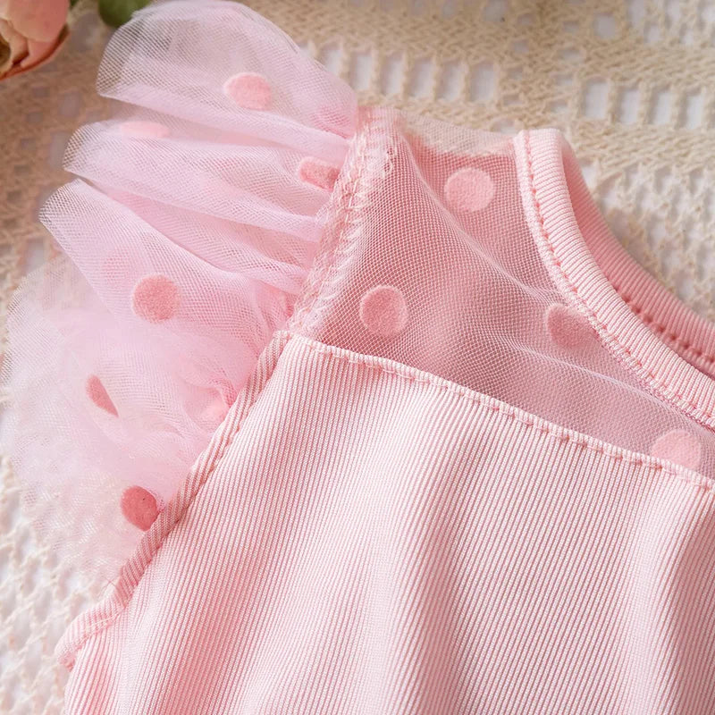 Hello Kitty Summer Kids Girls  Ruffles Sleeves Elegant Princess Mesh Dresses Girls Birthday Party Casual Sweet Dresses 2-6Y