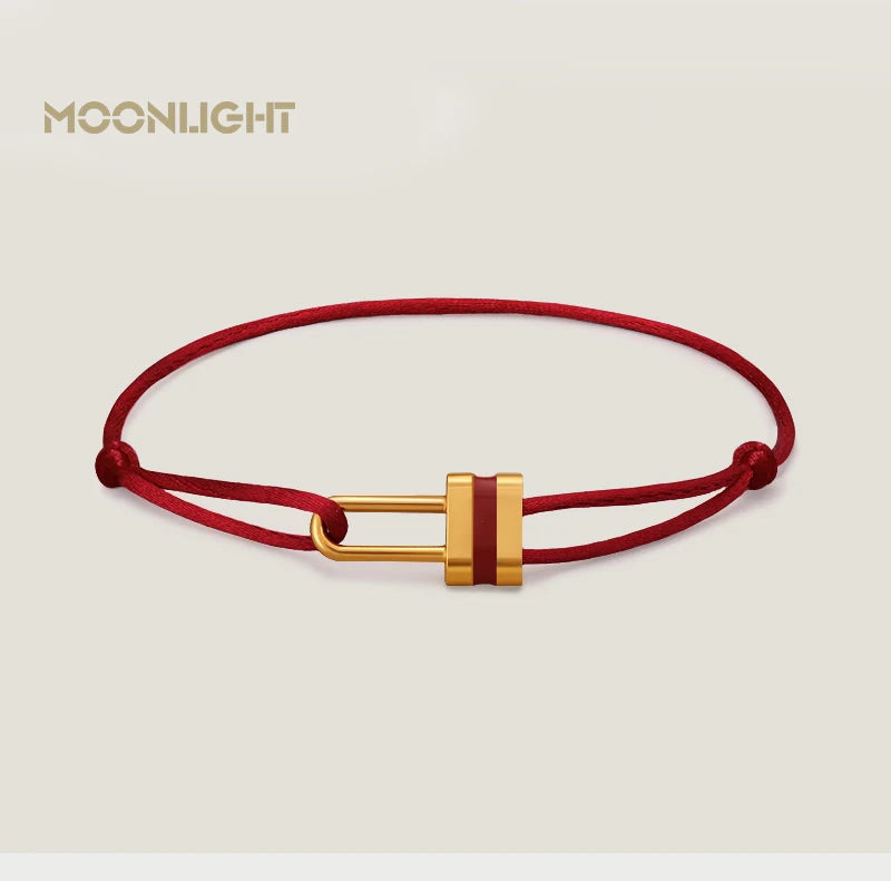 MOONLIGHT Adjustable Silk Rope Lock Charm Bracelet | Unisex Fashion Friendship Jewelry Gift for Women & Men
