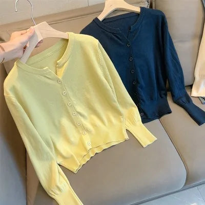 Soft Woolen Knitted Cardigan for Women – Loose Fit V-Neck Korean Style Sweater Jacket, Spring 2024 Outerwear