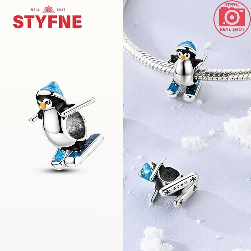 925 Sterling Silver Winter Snowman & Snowflake Charm Beads – Fits Original Bracelet DIY Fine Jewelry Gift for Women