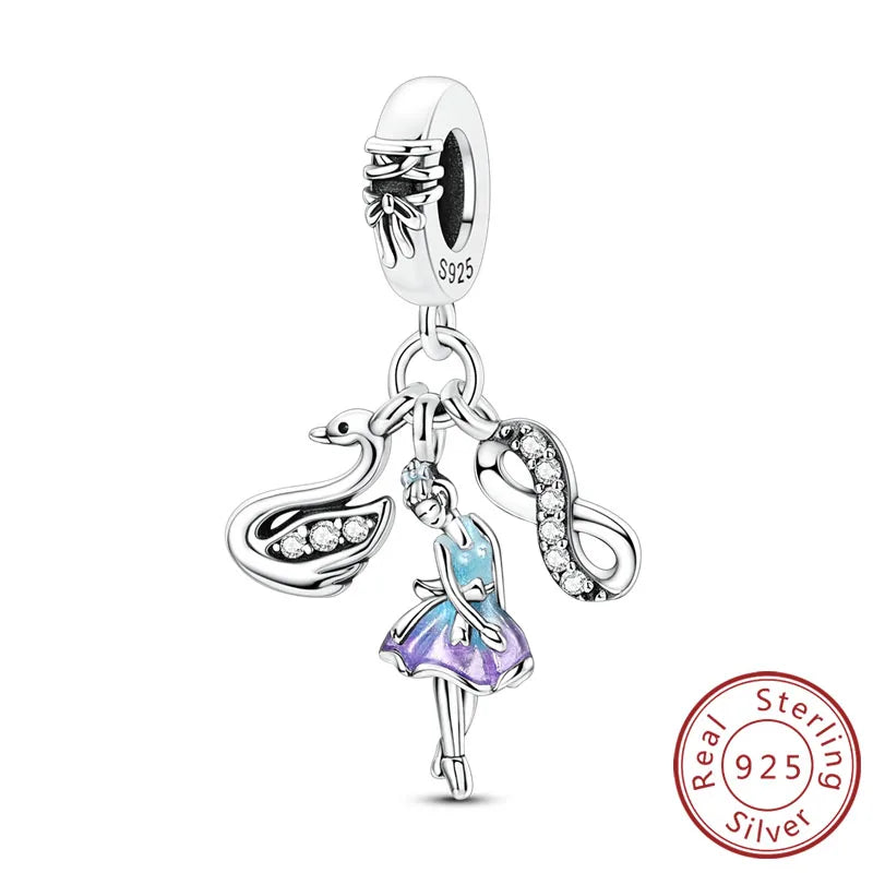 925 Sterling Silver Ballet Shoes & Perfume Bottle Charms | Bow Beads Fit Original Bracelet Pendant DIY Fine Jewelry for Women