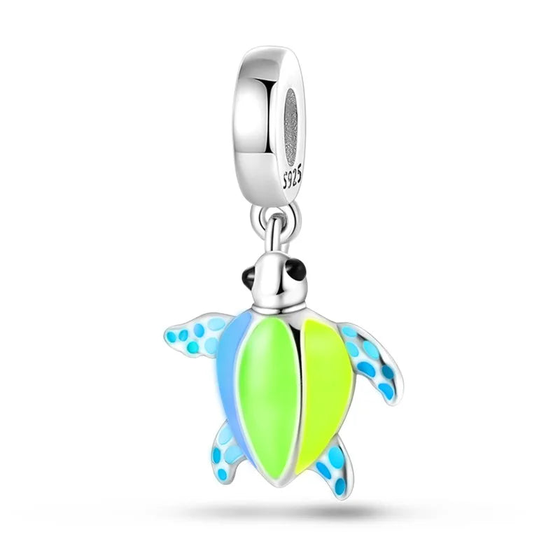 925 Sterling Silver Colorful Luminous Charms | Shell Turtle Star Beads