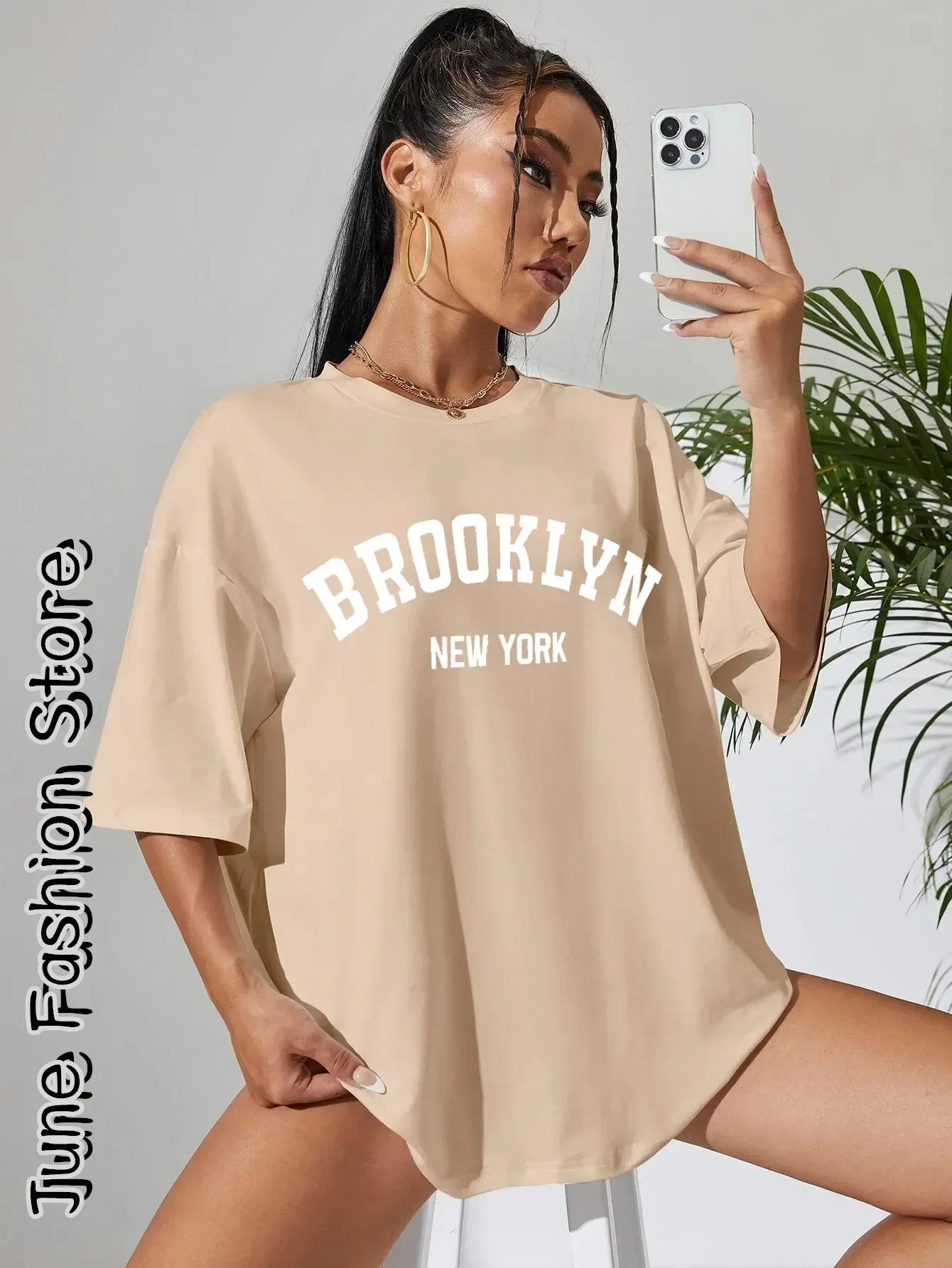 Women’s Round Neck Letter Print T-Shirt | Casual Streetwear Brooklyn New York Retro Summer Top