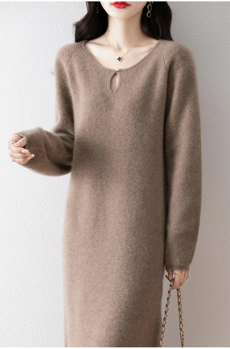 Loose Knitted Sweater Dress for Women – Round Neck Long Sleeve Casual Autumn New Arrival Elegant Fashion Dress