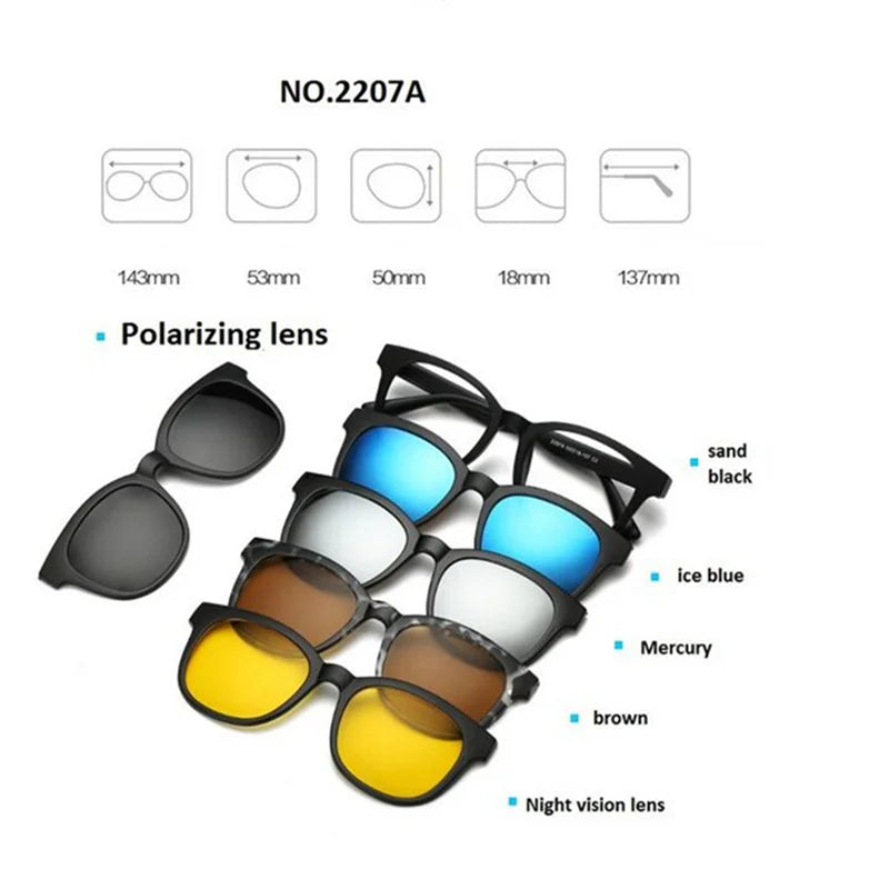 GSBJXZ Fashion Myopia Clip Sunglasses – Men & Women Polarized Clip-On Prescription Glasses | 5 Clip Set 0 to -4.0