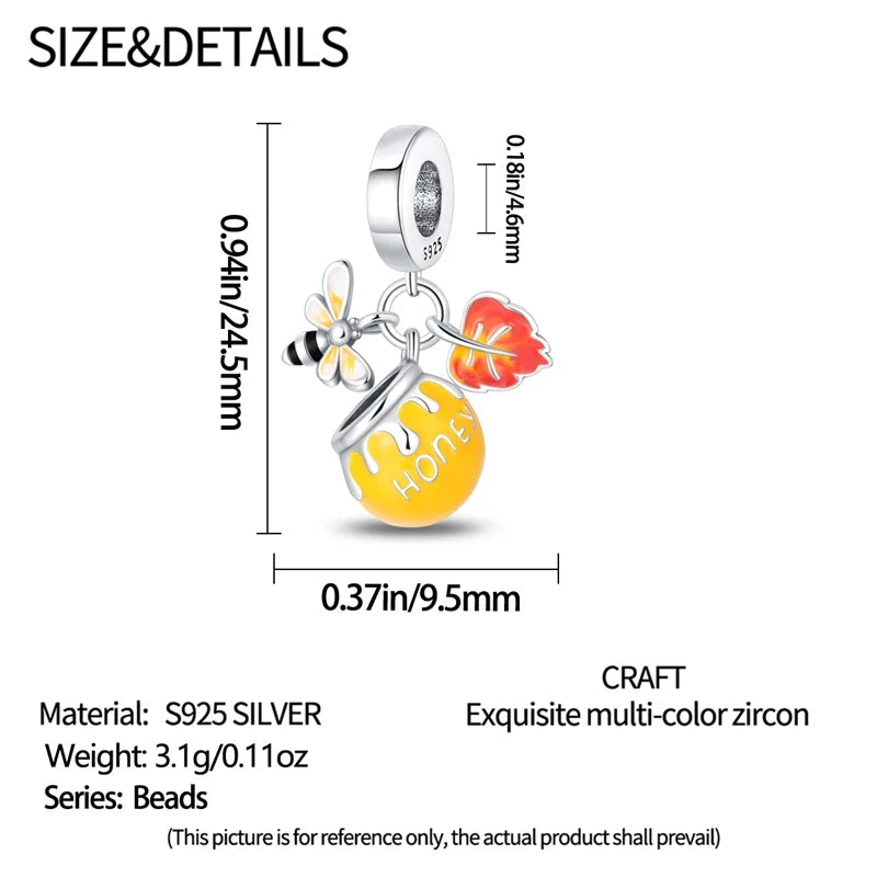 925 Sterling Silver Squirrel & Maple Leaf Charm | Shiny Zircon Autumn Beads Fit Pandora Bracelet DIY Jewelry