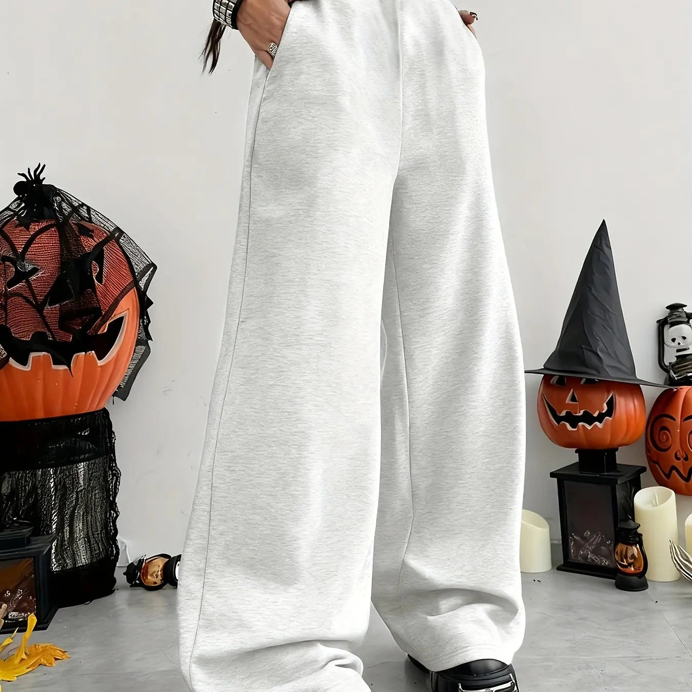 Women’s Casual Wide-Leg Joggers – Elastic Waist Pockets Stretchy Comfort Pants