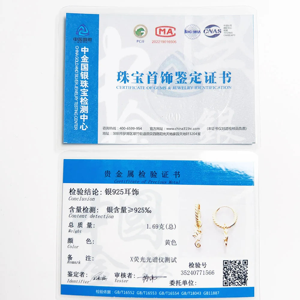 Creole Seahorse Hoop Earrings – 925 Sterling Silver Gold Hinged Hoops Europe Style Women’s Fine Jewelry Gift