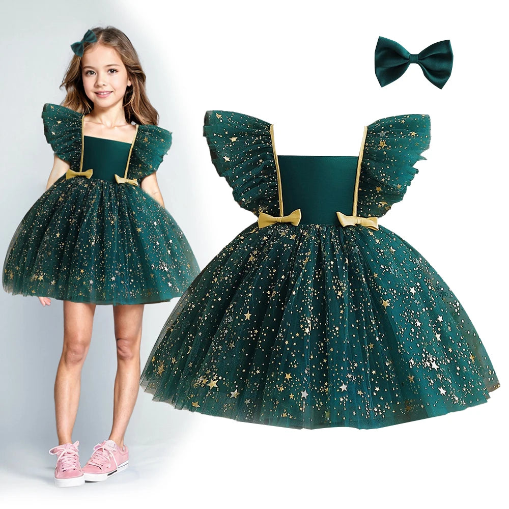 Hello Kitty Girl Party Dress Christmas Birthday School Holiday High Waist Tulle Dress Bow Wedding Gown Kids Wear Princess Dress