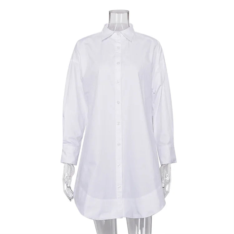 Zadily Autumn 2025 Women’s Oversized White Long Shirt – Minimalist Patchwork Button-Up Work Blouse