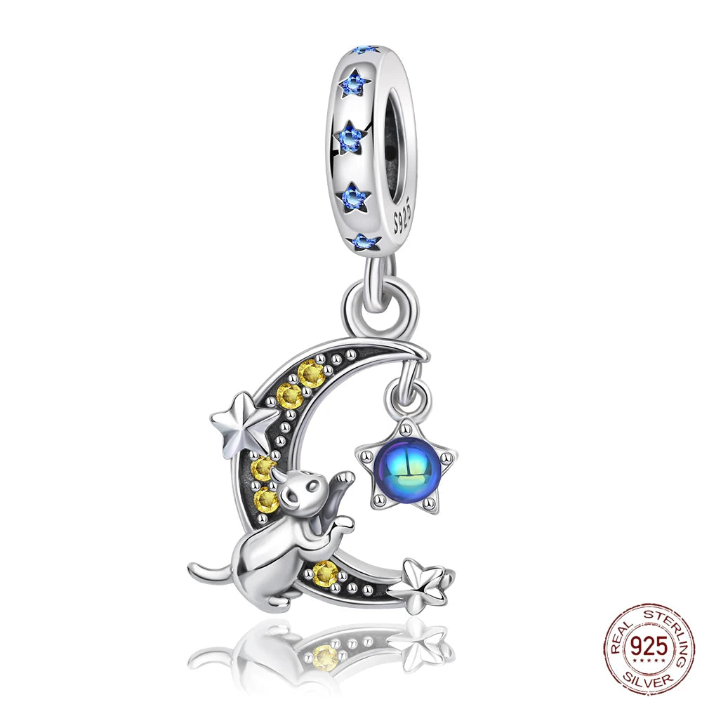 2025 Hot Sale 925 Sterling Silver Moon, Star & Cat Dangle Charm Bead | Fit Pandora Bracelet