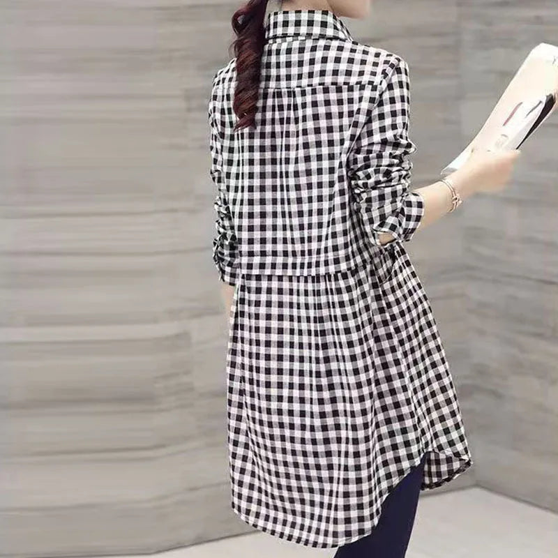 Women’s Plaid Shirt – Oversized Long Sleeve Pure Cotton Button-Up Casual Top Plus Sizes 👚✨