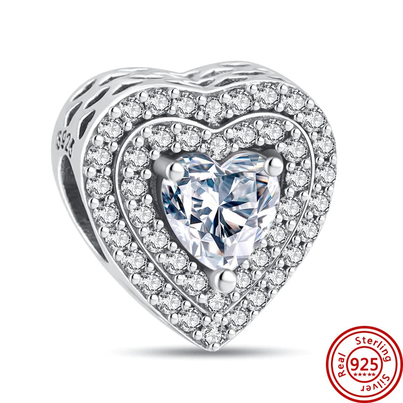 925 Sterling Silver Heart Pave Zircon Family Tree Charm | Fits Original Bracelet Women’s Luxury Jewelry Gift