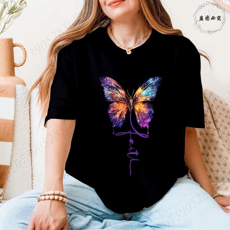 Women's Butterfly Flower Graphic T-Shirt – Aesthetic Short Sleeve Casual Summer Tee 2026 🦋🌸