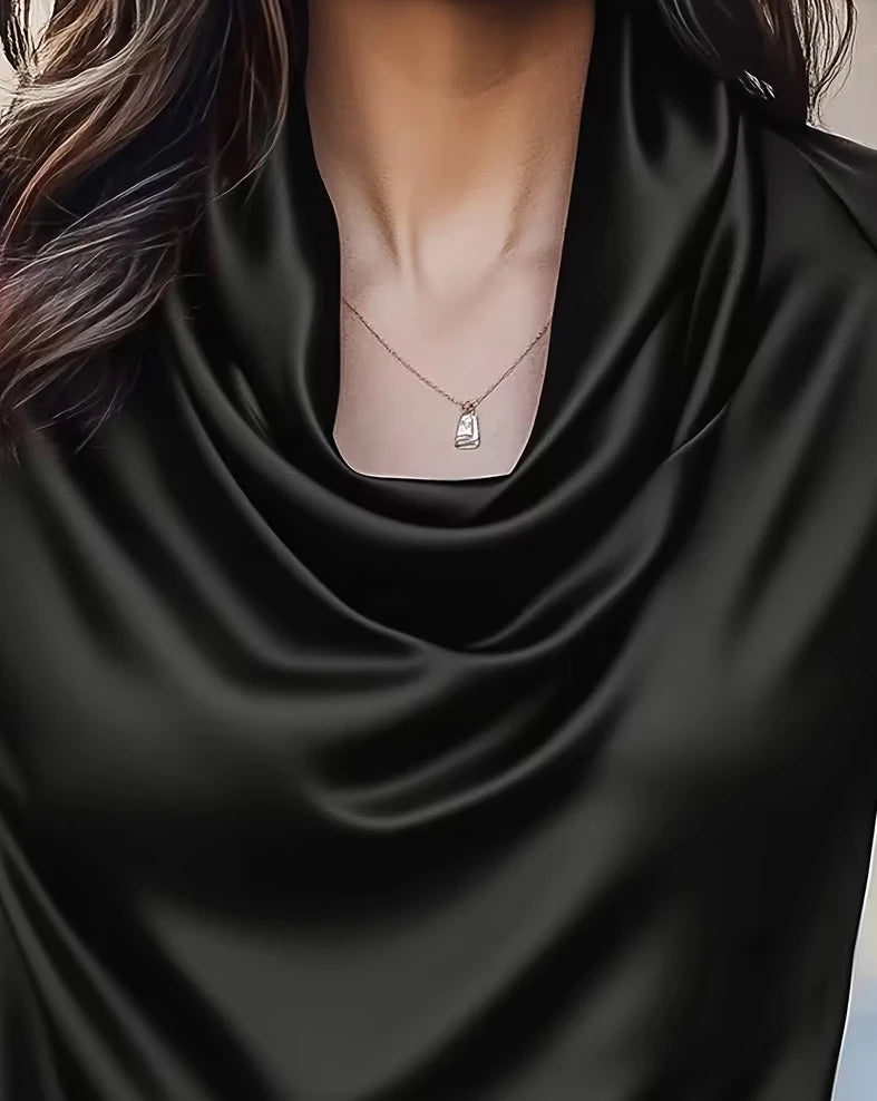 Women’s Satin Cowl Neck Blouse ✨ Short Sleeve Elegant Office Evening Top 💖