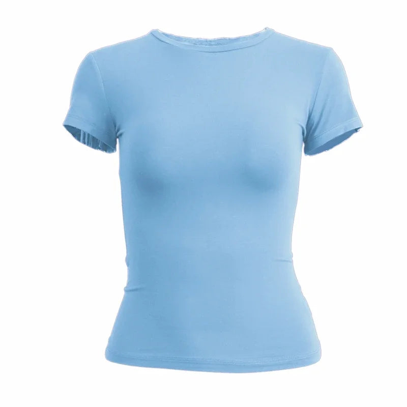 Women’s Slim Fit O-Neck Knitted T-Shirt – Y2K Streetwear Short Sleeve Sheath Tee 2024