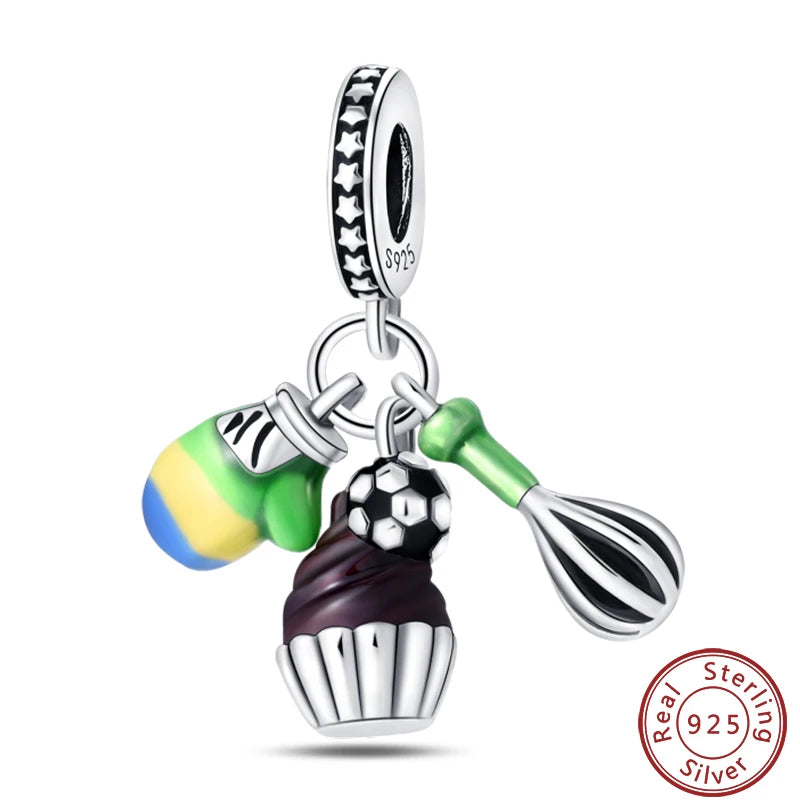 925 Sterling Silver Dessert Afternoon Tea Charm – Coffee, Cake, Pizza & Fries Beads Fit Original Pandora Bracelet DIY Jewelry