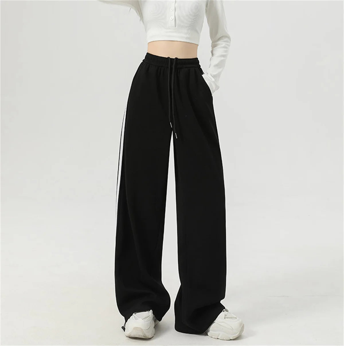 Women’s Stripe Chic Straight Pants | High Waist Color-Blocked Sweatpants | Autumn Spring Casual Streetwear