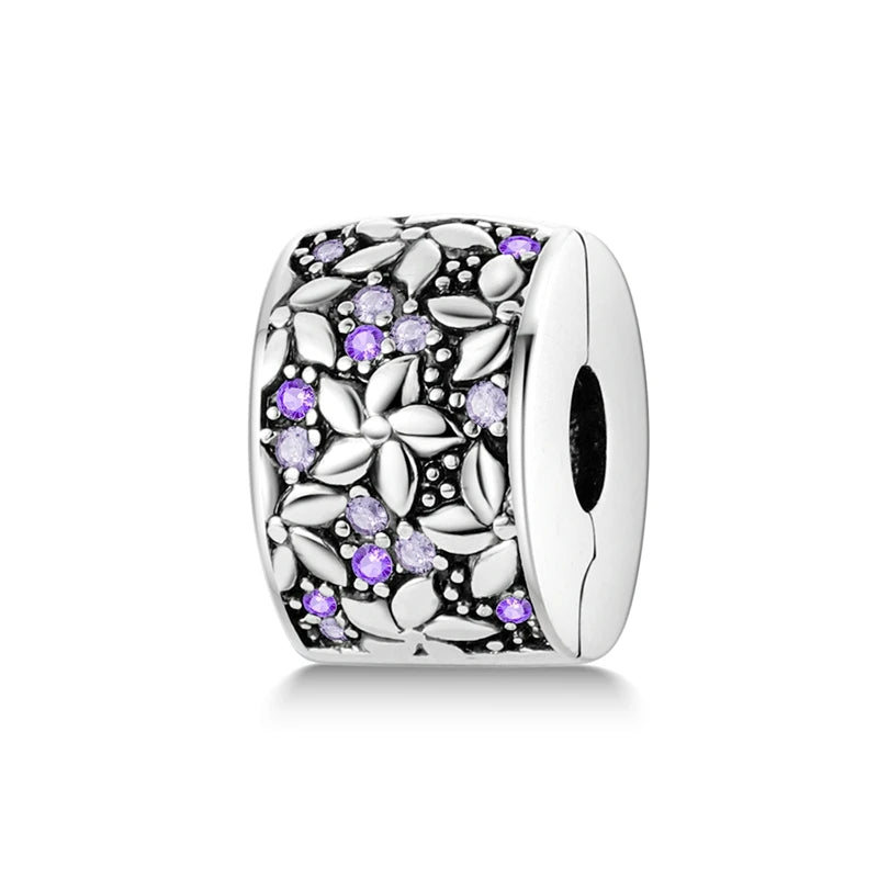 925 Sterling Silver CZ Pave Round Clip Charm – Fits Original Pandora Bracelet & Necklace Jewelry Gift