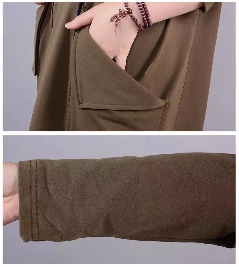 Artistic Loose Midi Dress for Plus Size Women | Autumn Hooded Long Sleeve Polyester Fiber Dress | Casual Commute Fashionable