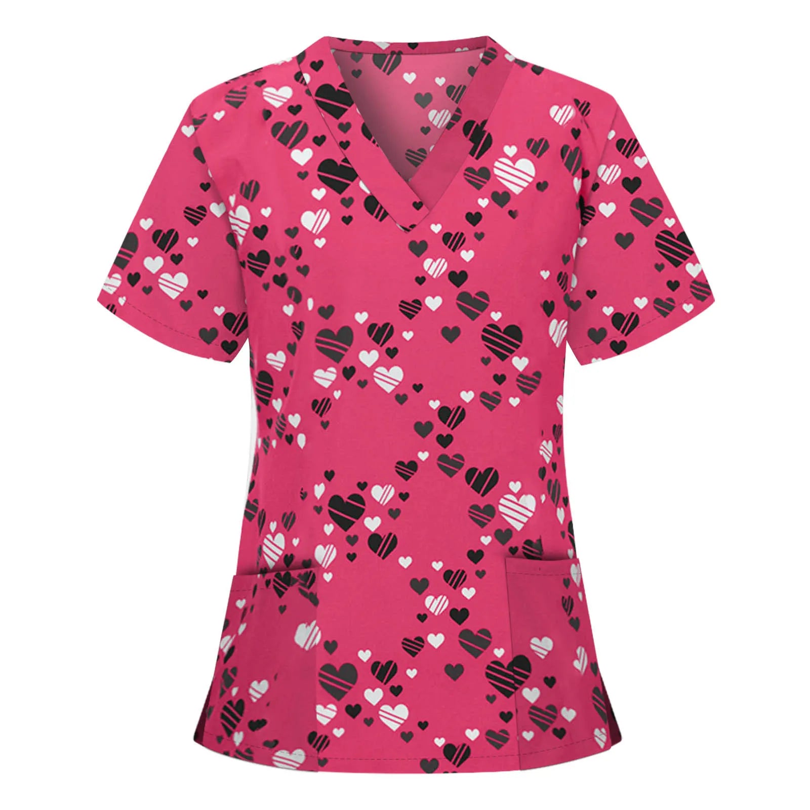 Women’s Heart Print Medical Top ❤️ V-Neck Short Sleeve Nursing Uniform ✨