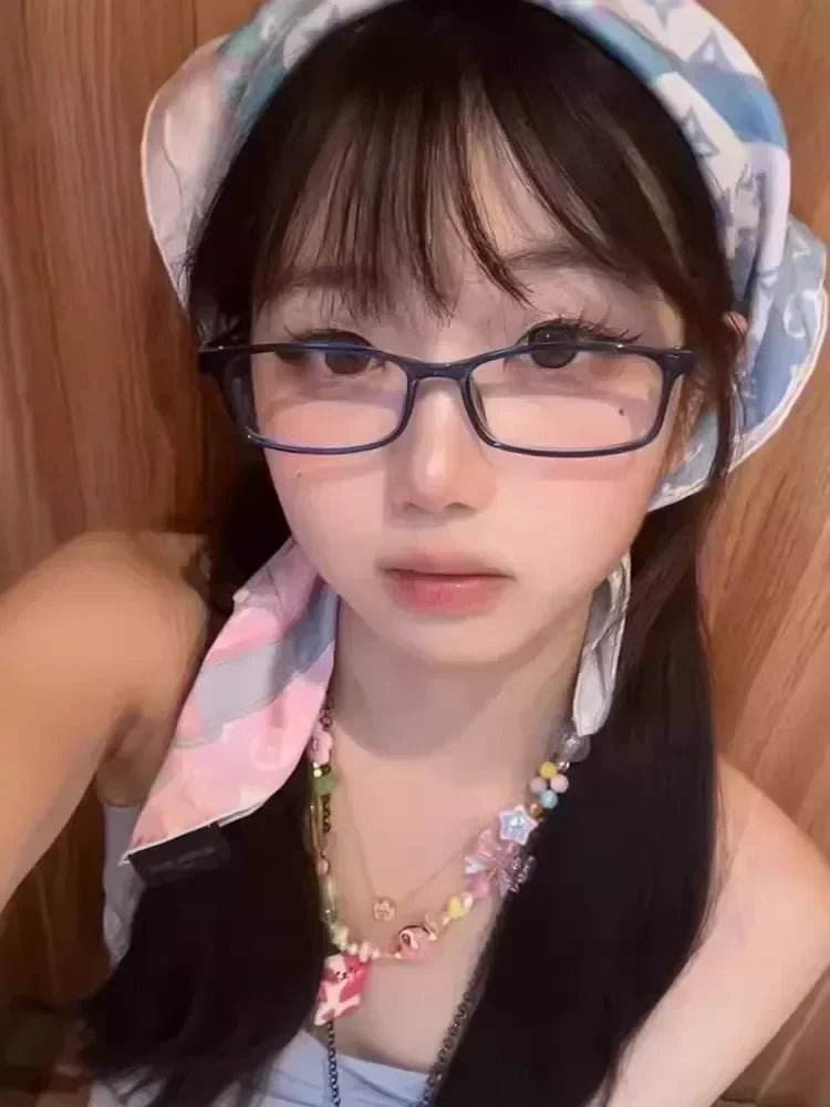 Japanese Korean Small Square Frame Glasses for Women – Retro Harajuku Clear Reading & Blue Light Blocking Eyewear