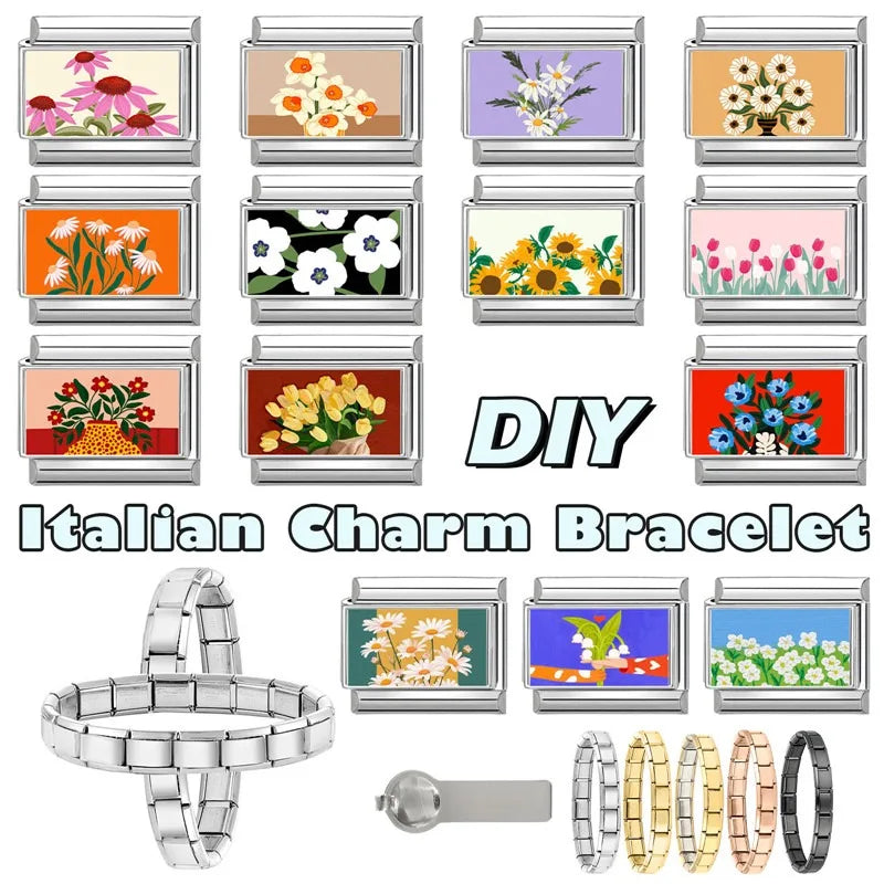 2025 Original Y2K Colorful Cute Cartoon Cats Dogs Italian Charm Links Fit 9mm Stainless Steel Bracelet Men Women DIY Making Gift