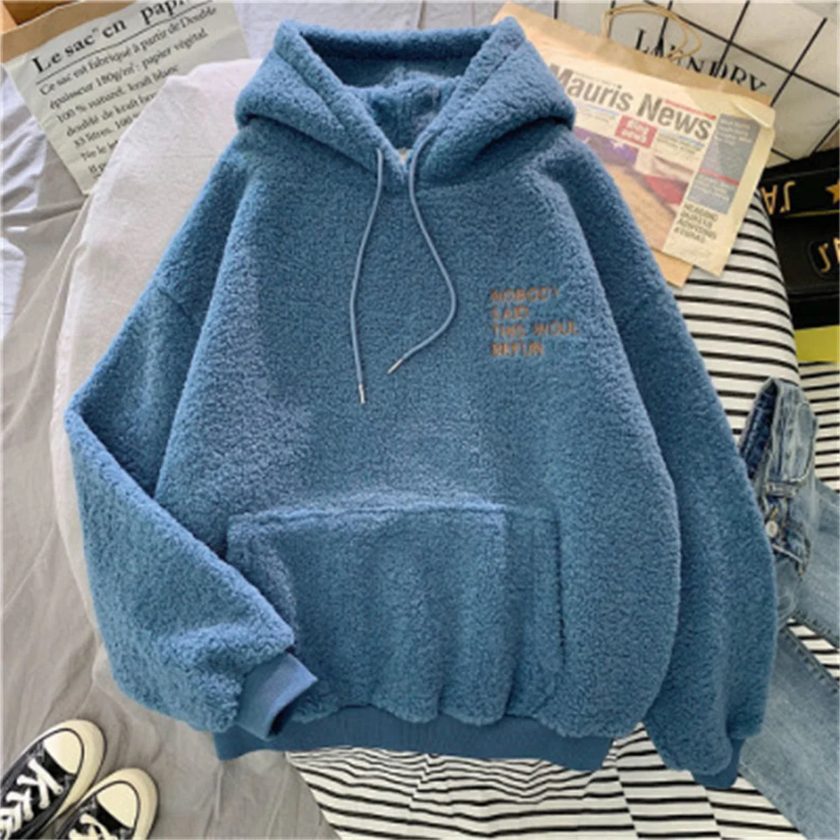 Women's Korean Loose Hoodie | Autumn Winter Letter Print Sweatshirt | Casual Warm Long Sleeve Streetwear Top